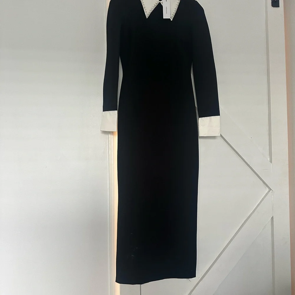 Karen Millen Black Sheath Dress with Mock Neck and Cuffed Sleeves - Picture 4 of 5